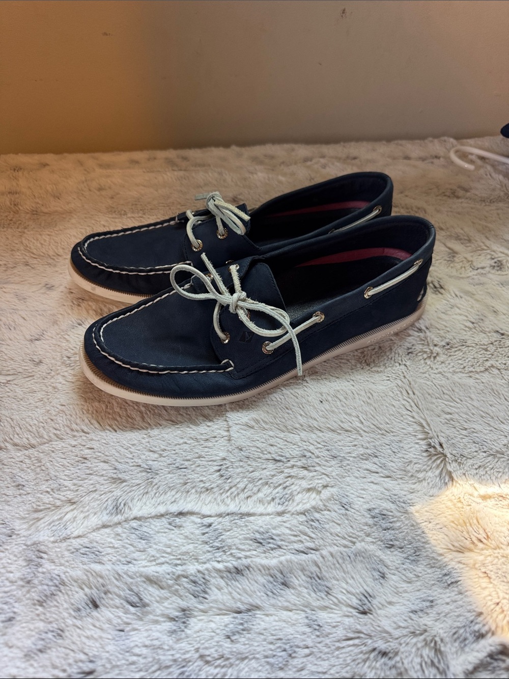 Sperry Navy Canvas Boat Shoes with White Laces